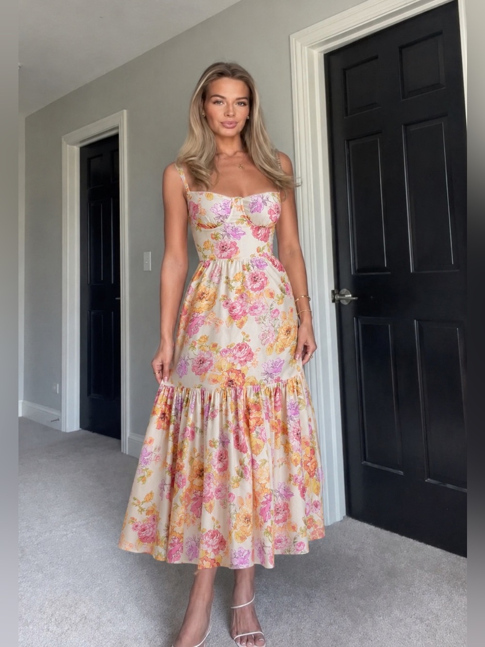 House of CB ELIA Ivory Floral Midi Sundress